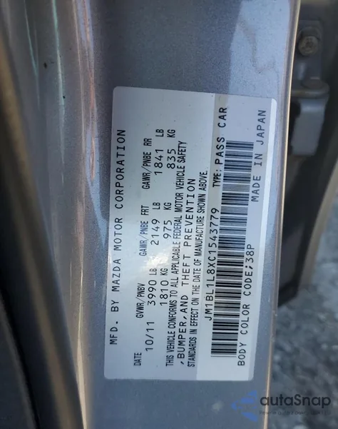 2012 Mazda 3 I из США, поврежденный, VIN JM1BL1L8XC1543779